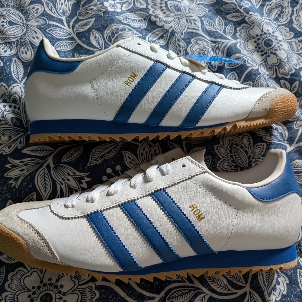 Adidas Men's White and Blue ROM Sneakers